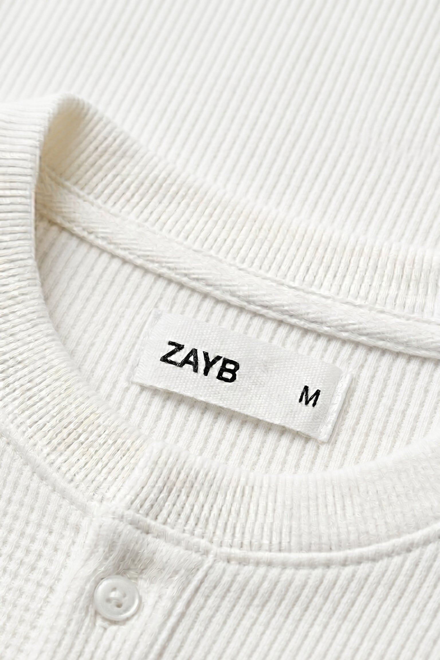 Long Sleeve Ribbed Henley-White
