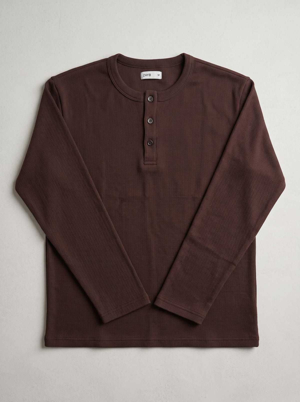 Long Sleeve Ribbed Henley - Hazel