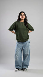 Two-Tone Thermal Oversized Tee | Moss Green
