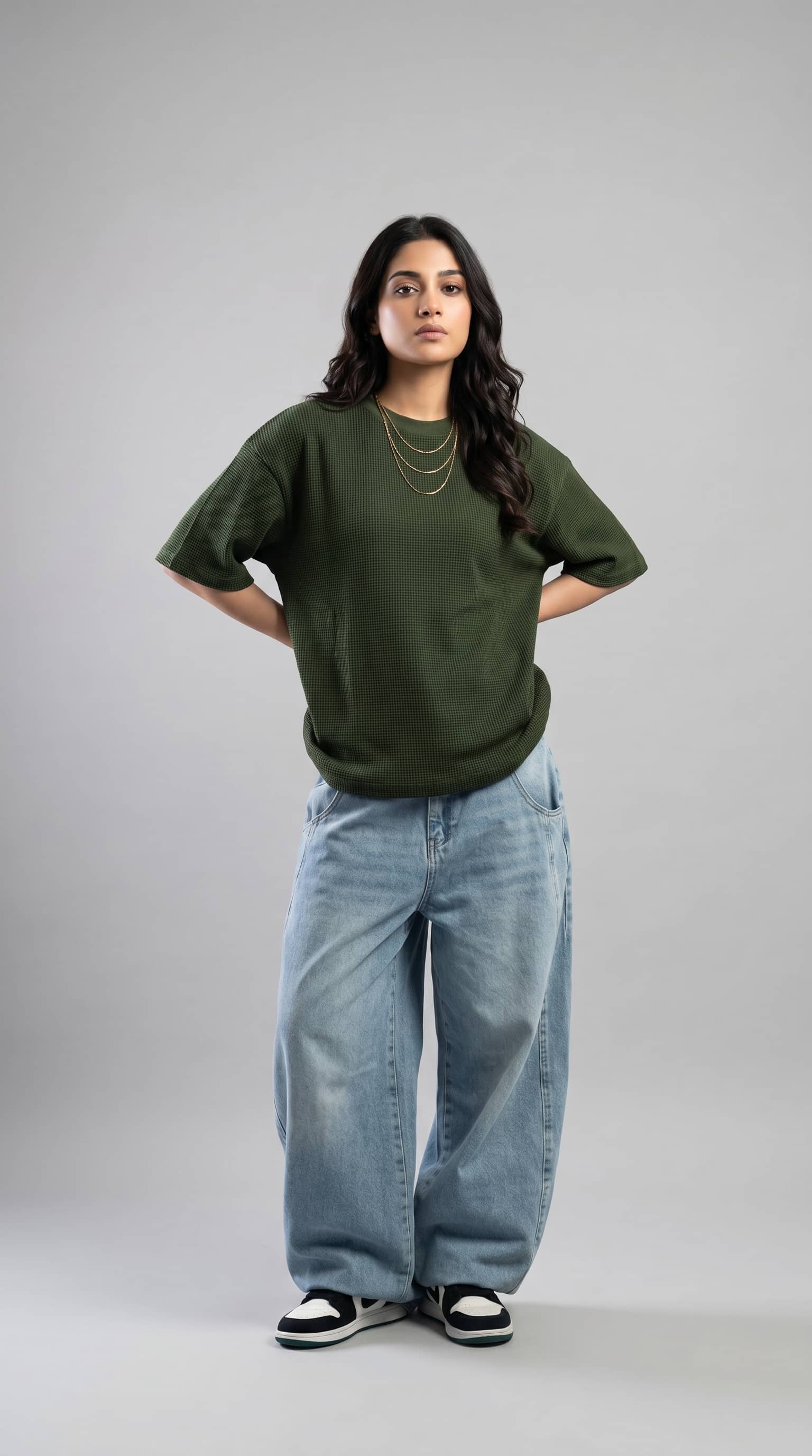 Two-Tone Thermal Oversized Tee | Moss Green