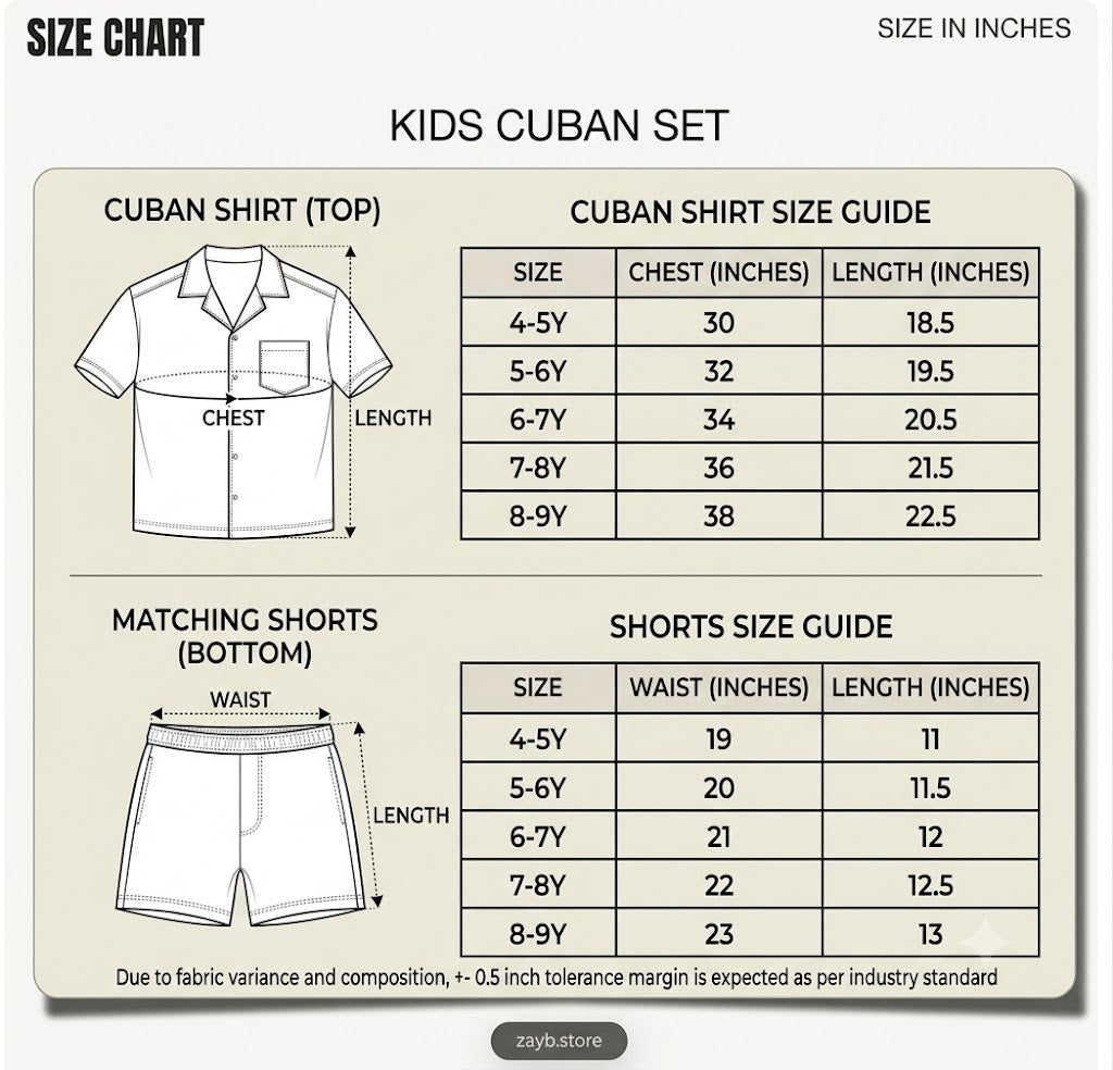 Kids' Cuban Co-ord Set size chart