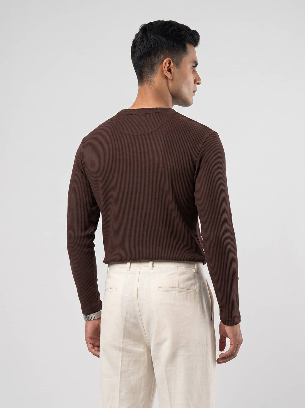Long Sleeve Ribbed Henley - Hazel
