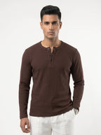 Long Sleeve Ribbed Henley - Hazel