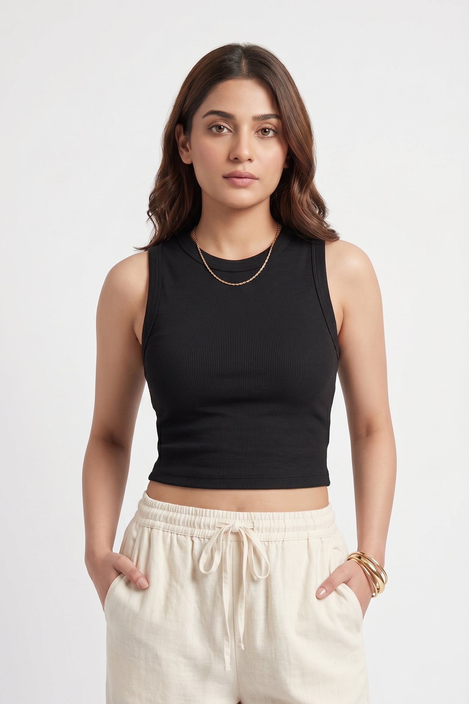 Women's Ribbed Tank Top- Black