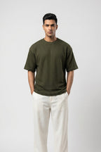Two-Tone Thermal Oversized Tee | Moss Green