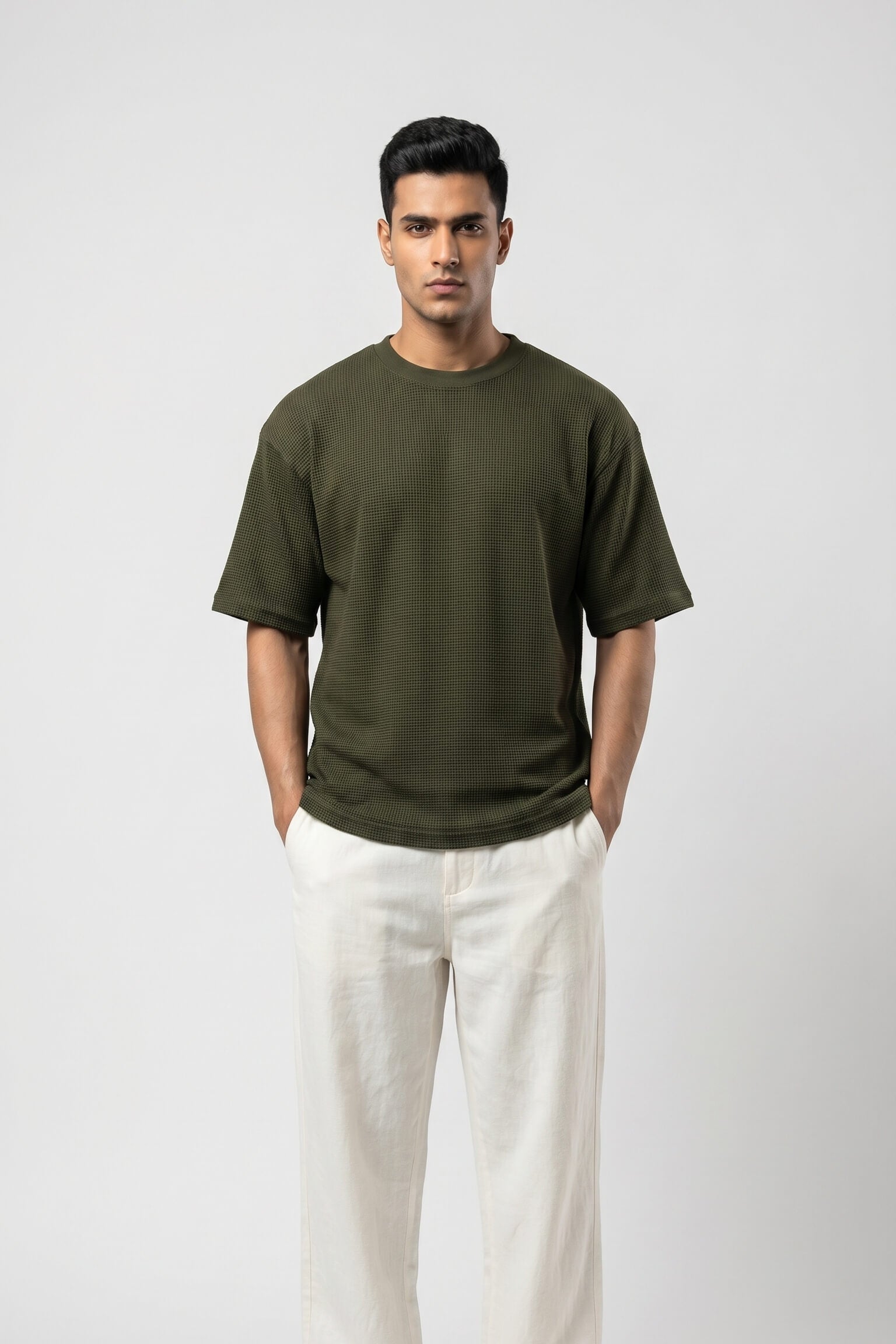Two-Tone Thermal Oversized Tee | Moss Green