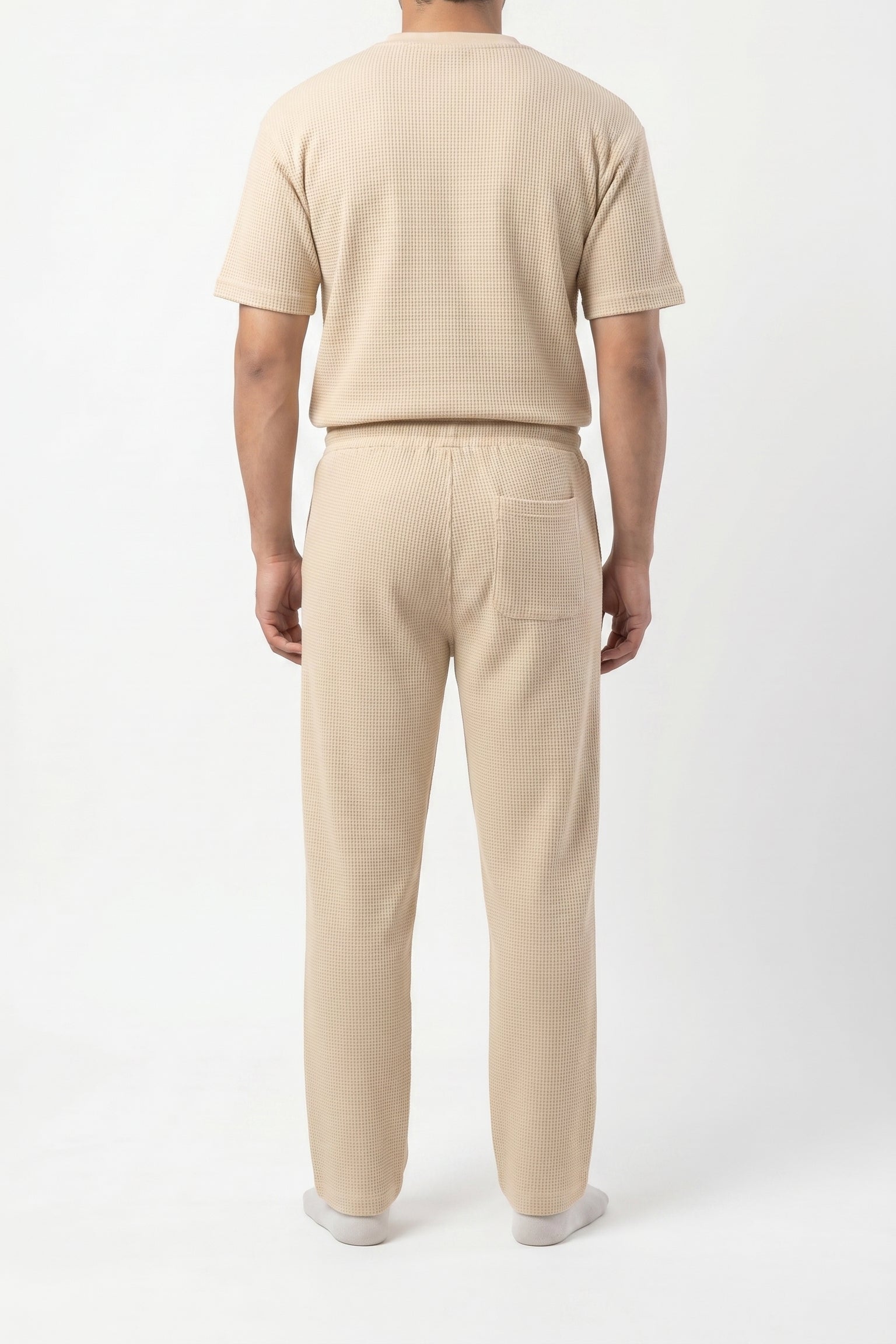 Men's Signature Waffle-Knit Trousers-Cream