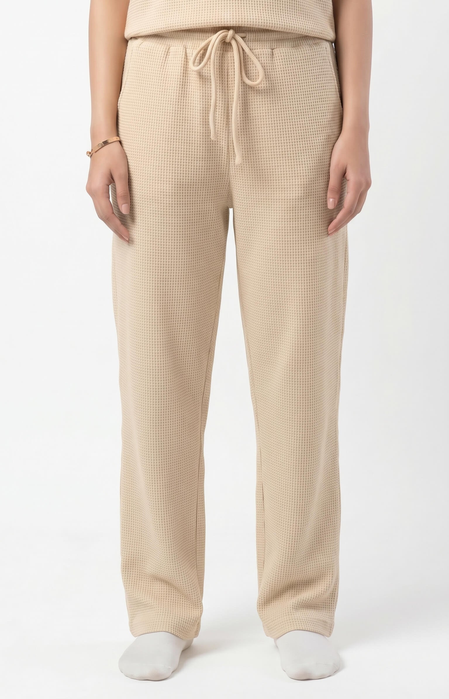 Women's Signature Waffle-Knit Trousers-Cream