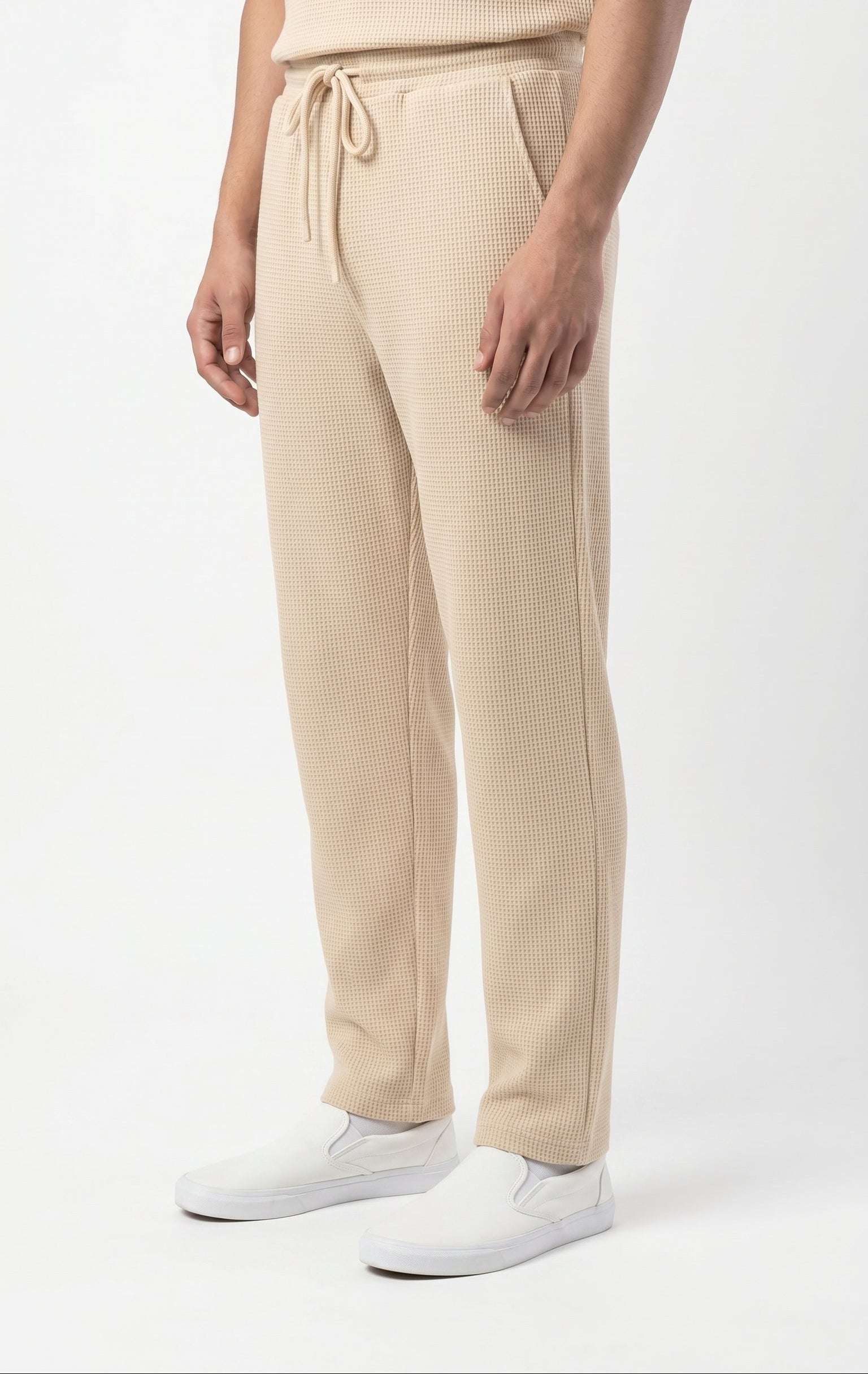 Men's Signature Waffle-Knit Trousers-Cream