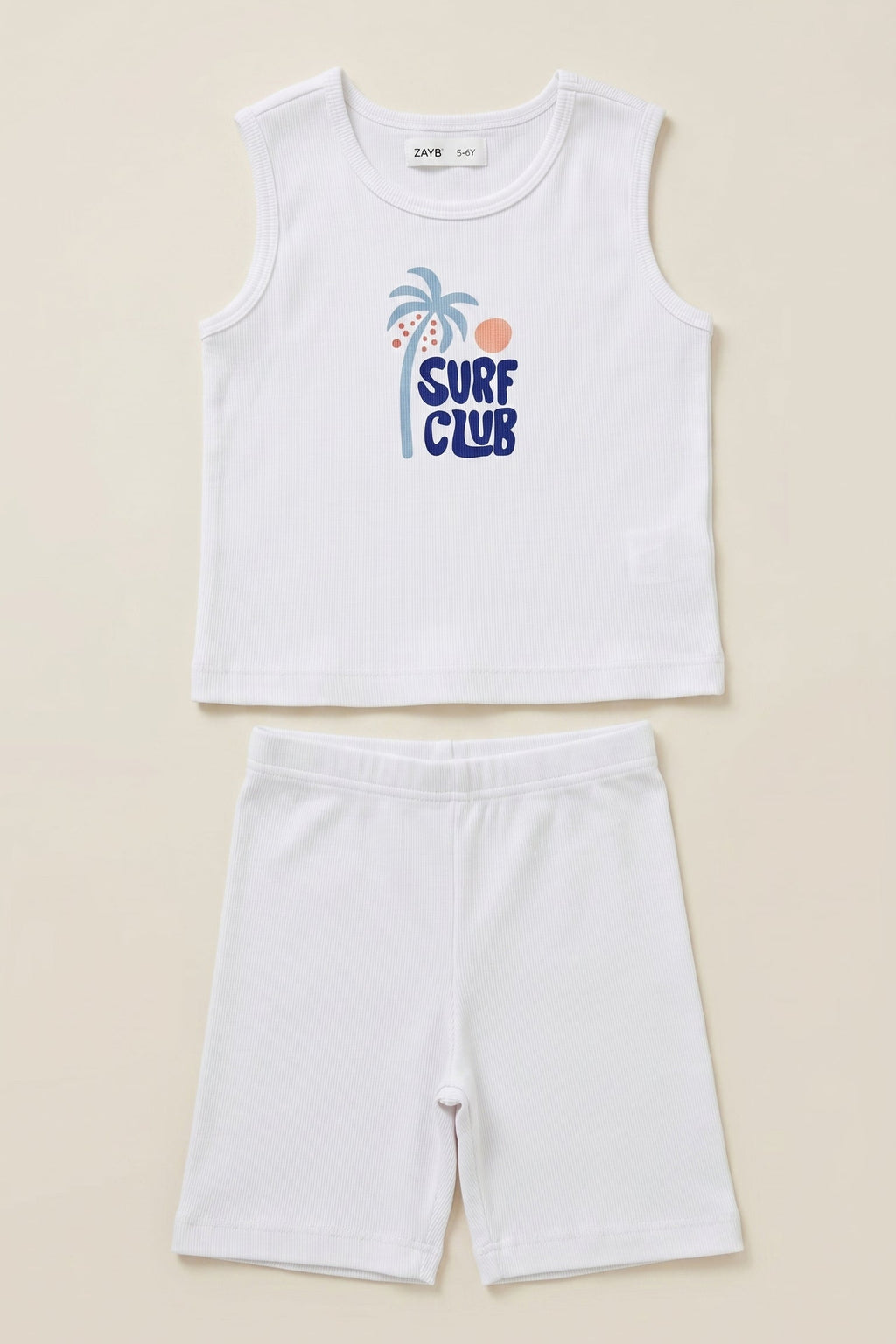 Kids' "Surf Club" Ribbed Co-ord Set | Pristine White