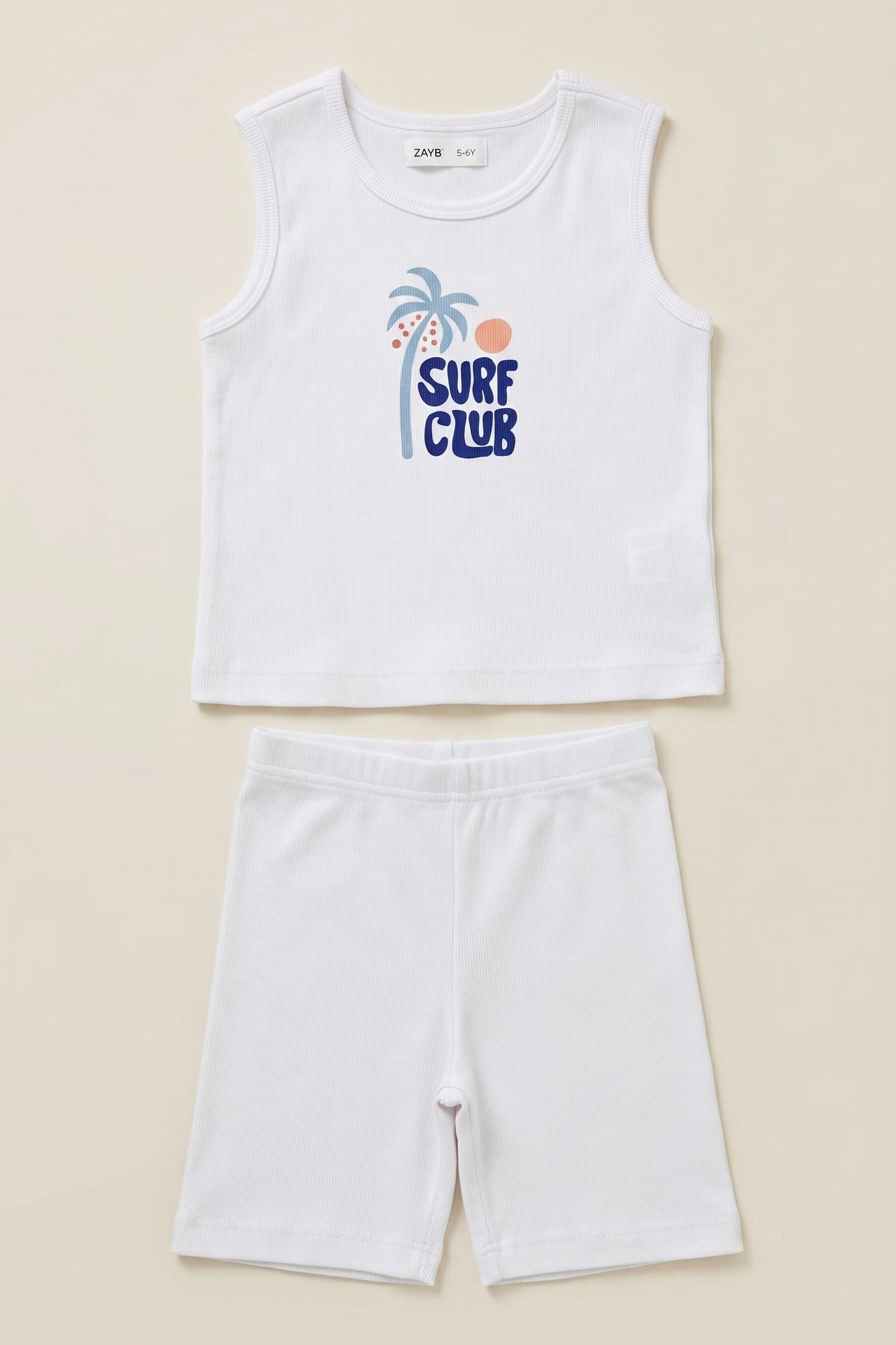 Kids' "Surf Club" Ribbed Co-ord Set | Pristine White