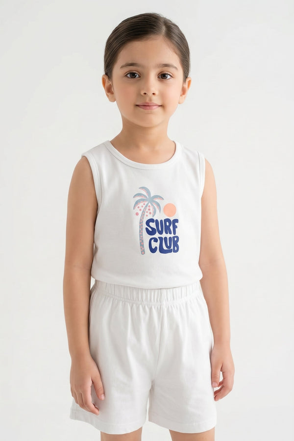 Kids' "Surf Club" Ribbed Co-ord Set | Pristine White