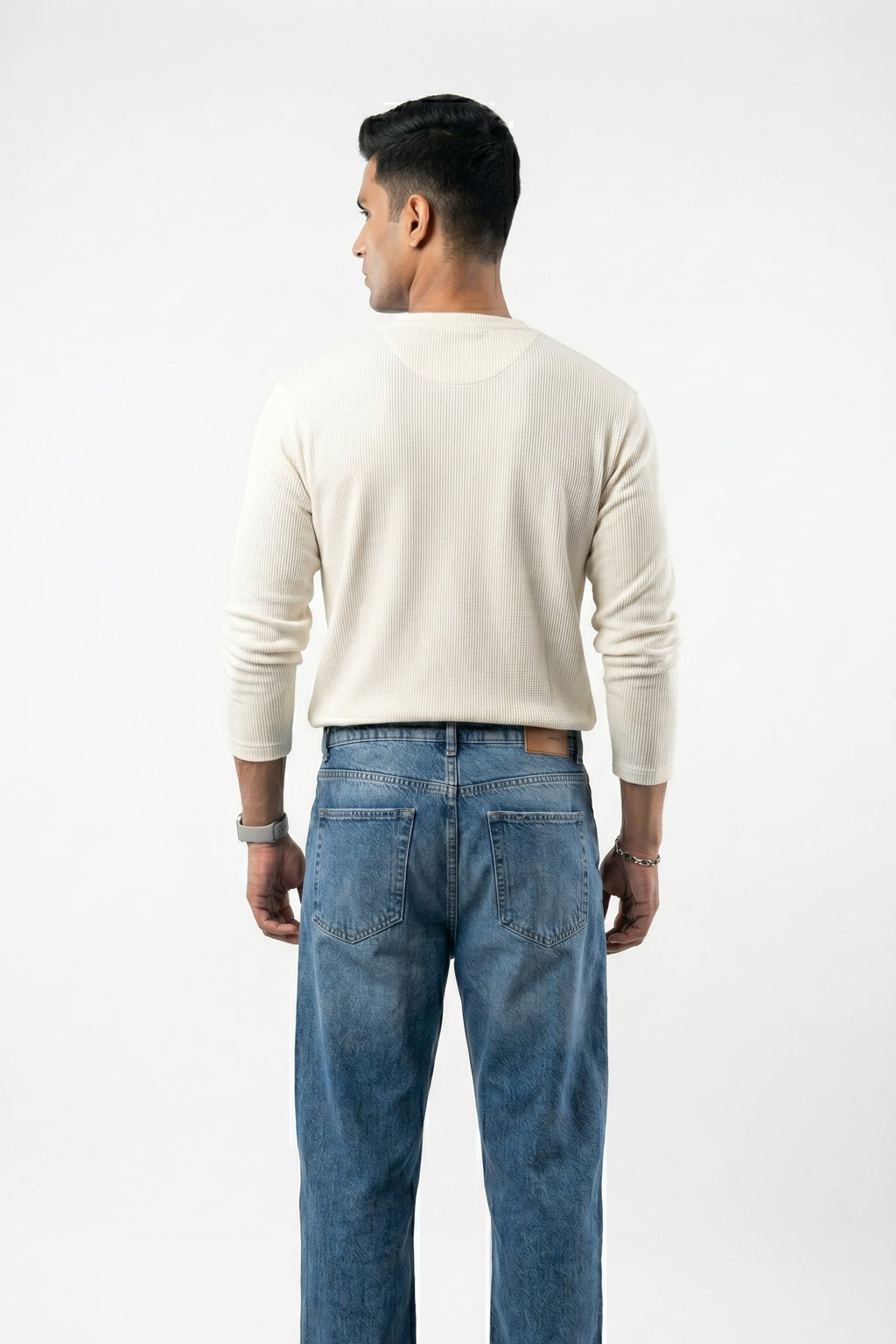 Long Sleeve Ribbed Henley-White