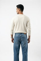 Long Sleeve Ribbed Henley-White