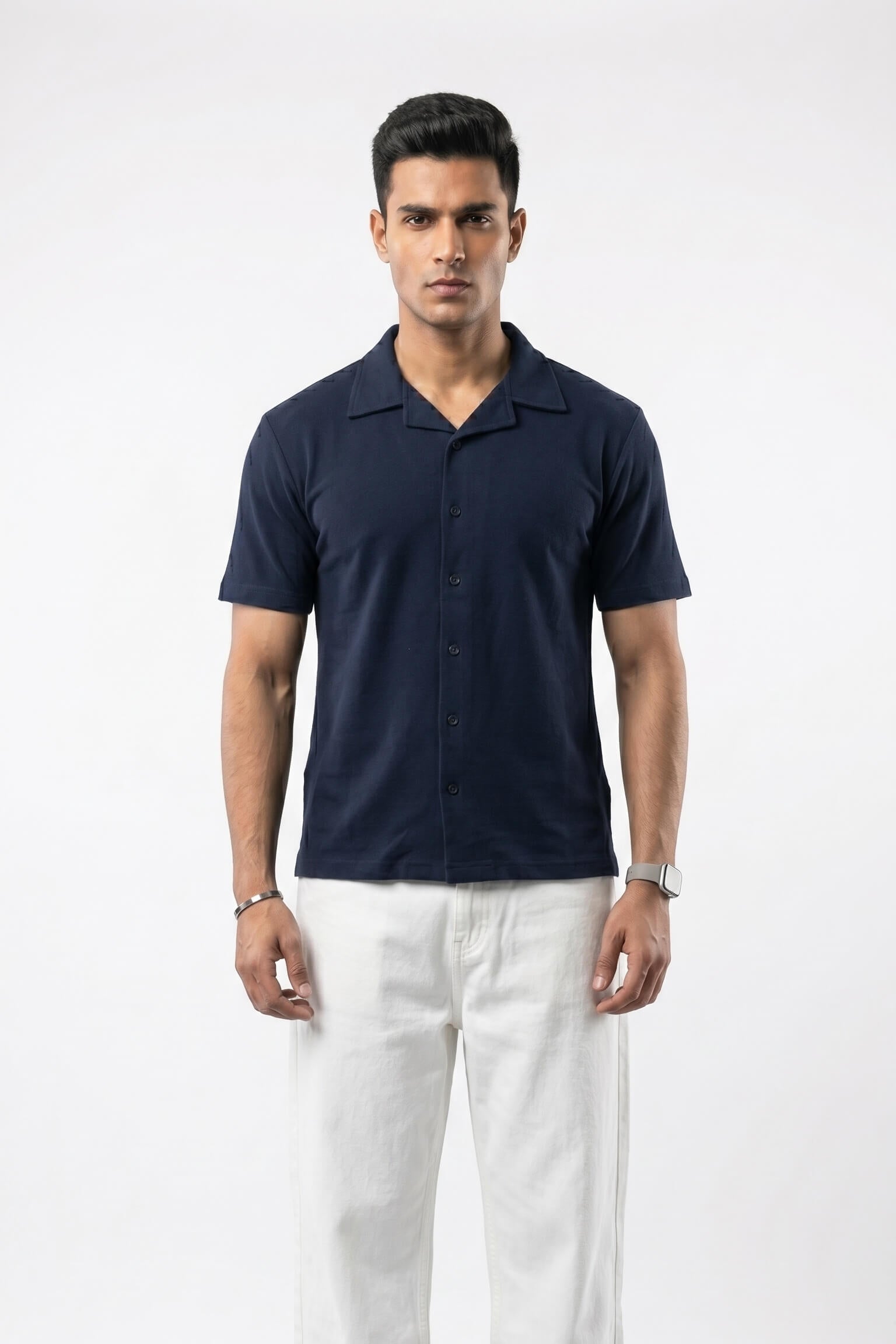 Men's Cuban Collar Shirt | Navy