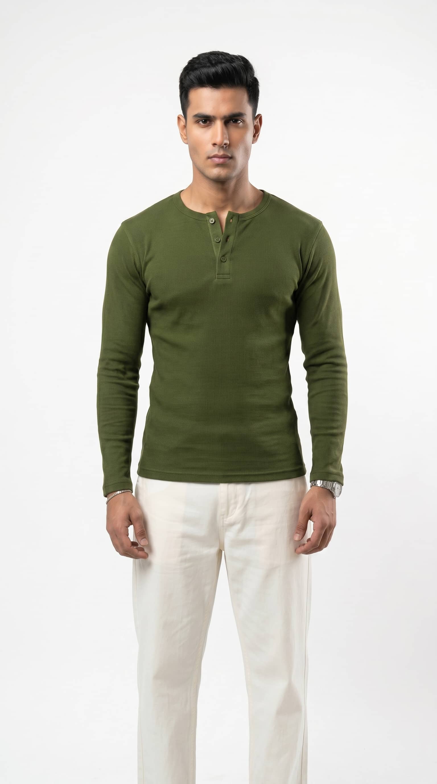 Long Sleeve Ribbed Henley-Chieve