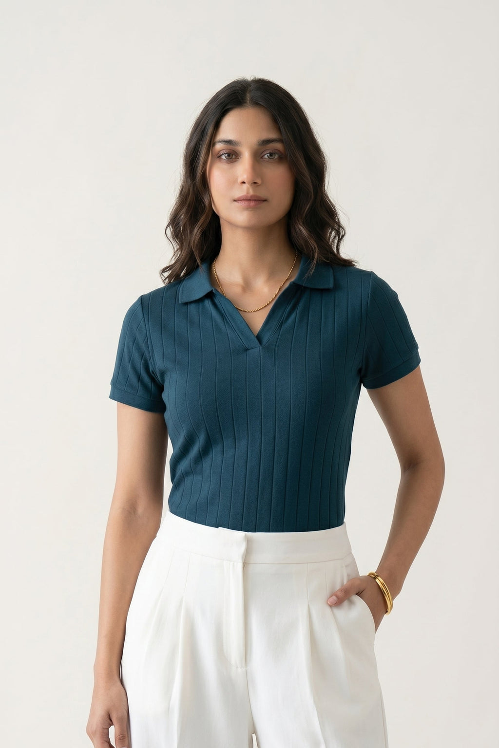 Women's Drop-needle polo-Nordic Blue