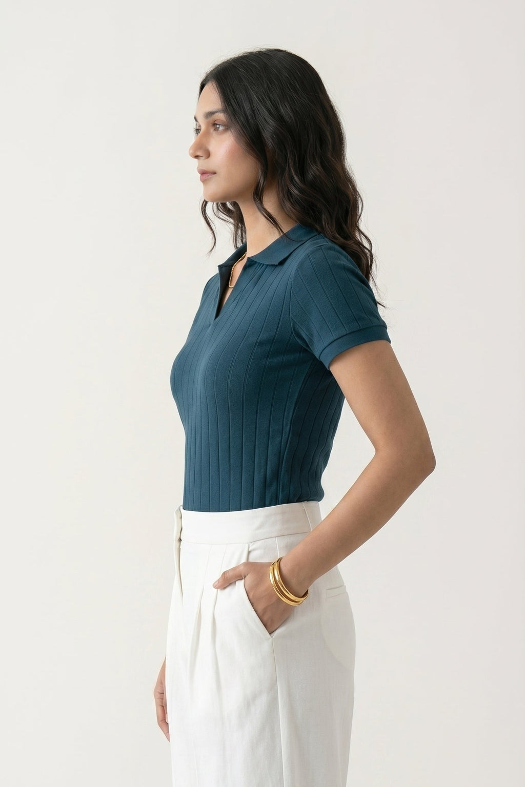 Women's Drop-needle polo-Nordic Blue