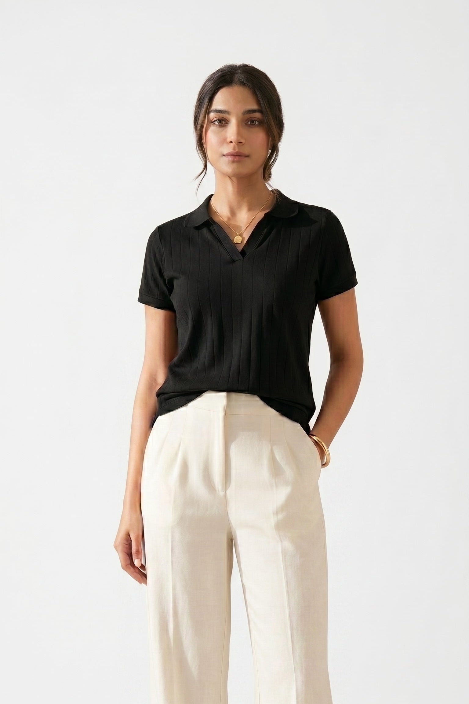 Women's Drop-needle polo-Black