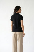 Women's Fine Knit Polo Shirt-Black