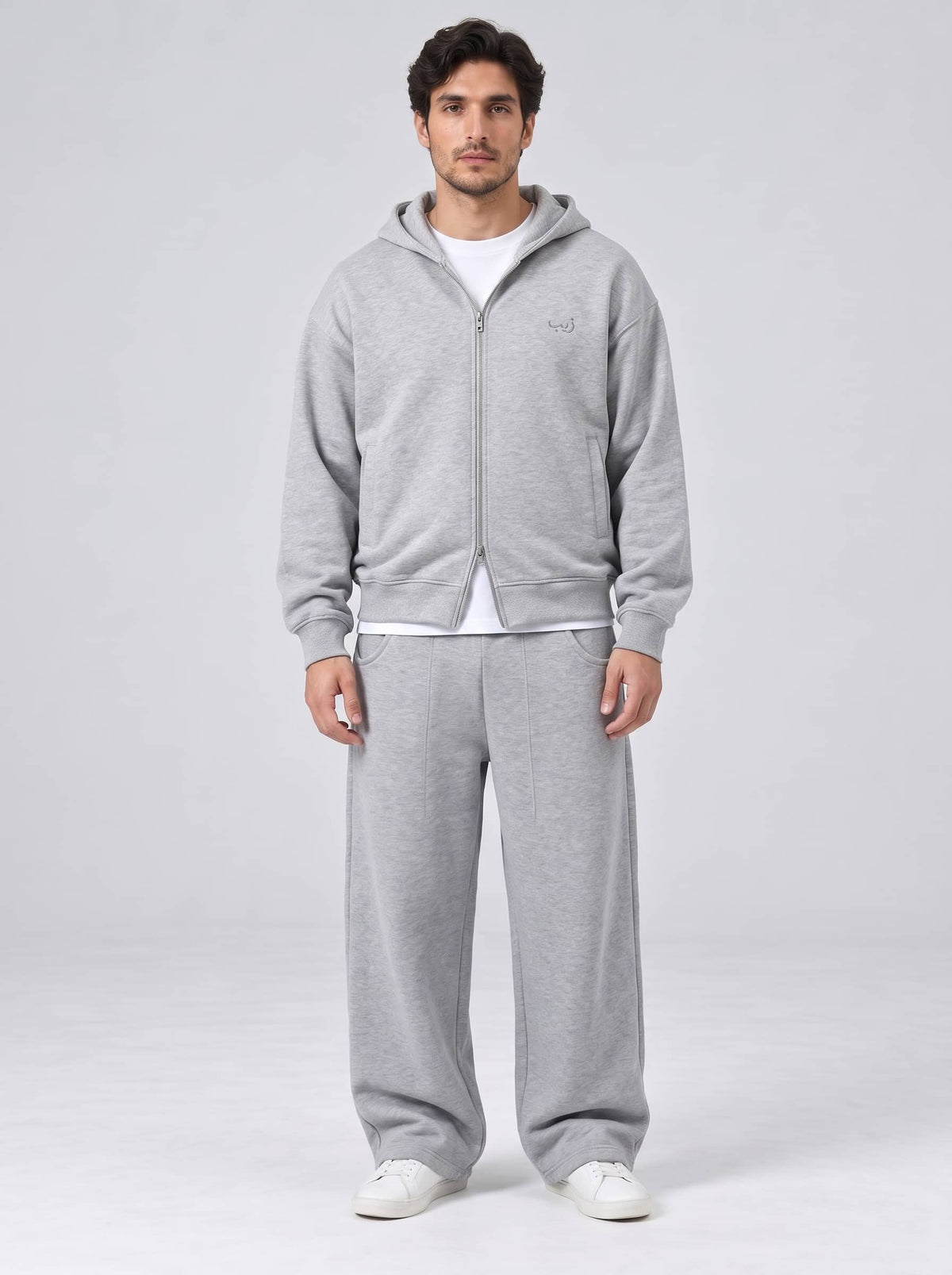 Men's Zayb Archive 26 double-zip co-ord set, grey melange, front