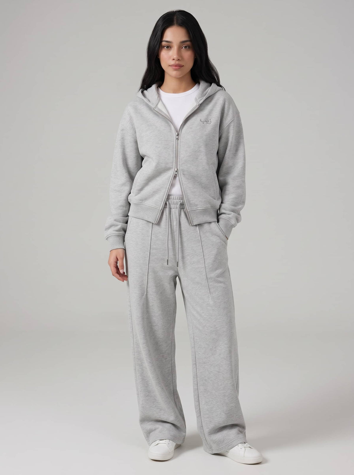 Women's Zayb Archive 26 double-zip co-ord set, grey melange, front