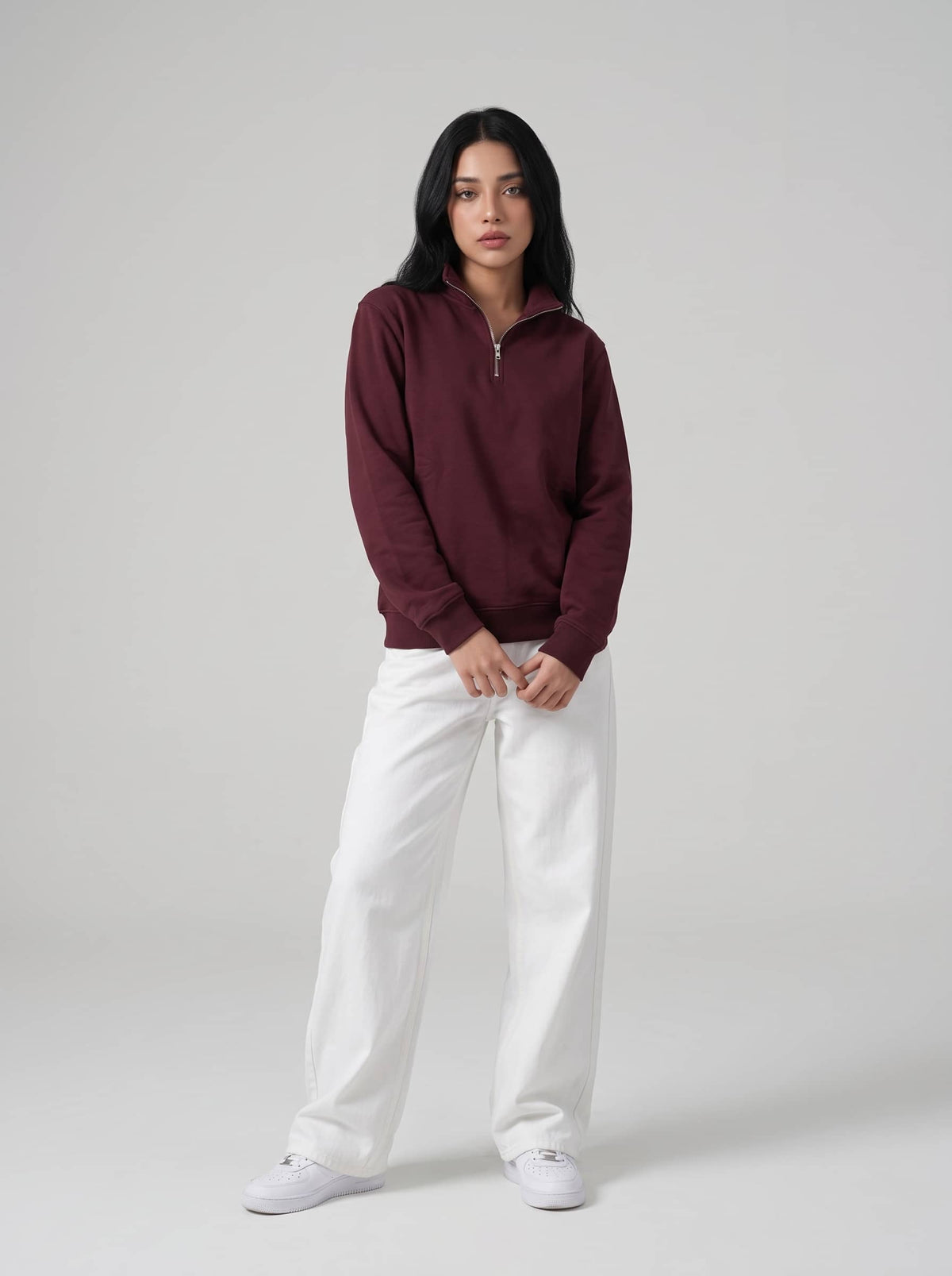 Women's Quarter-Zip in Cherry Red - Zayb