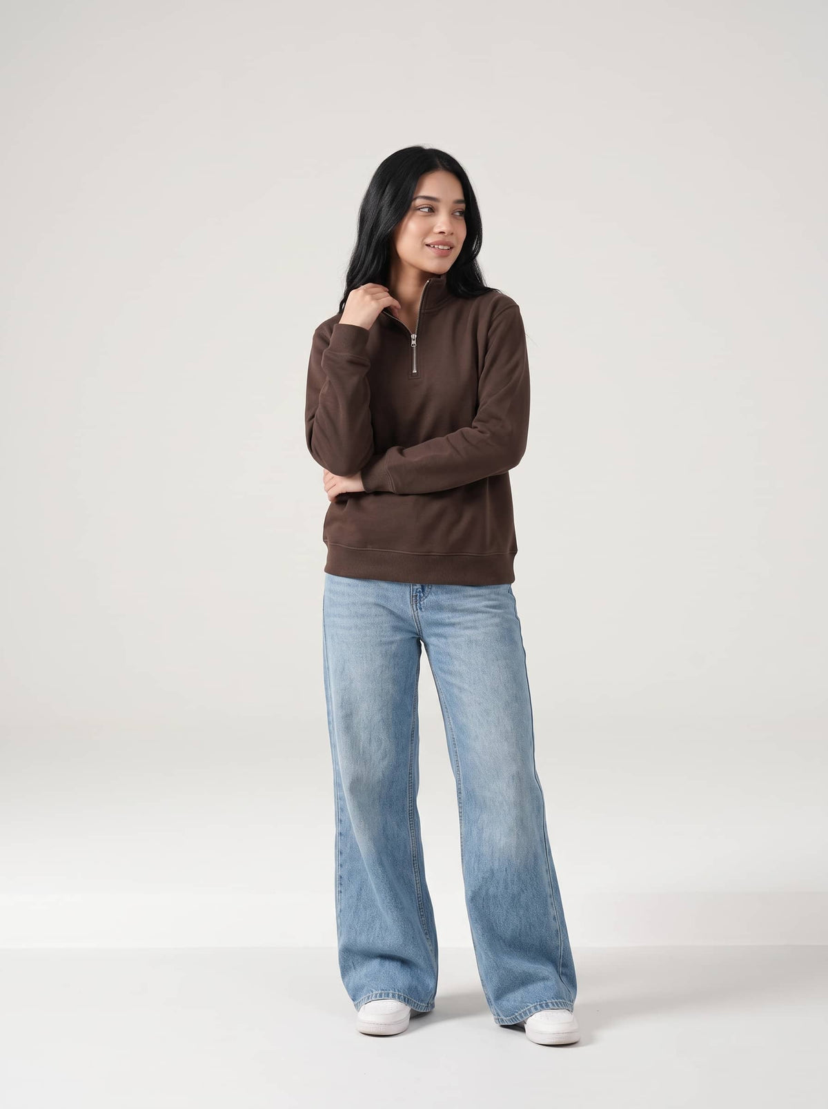 Women's Quarter-Zip in Coffee Bean - Zayb