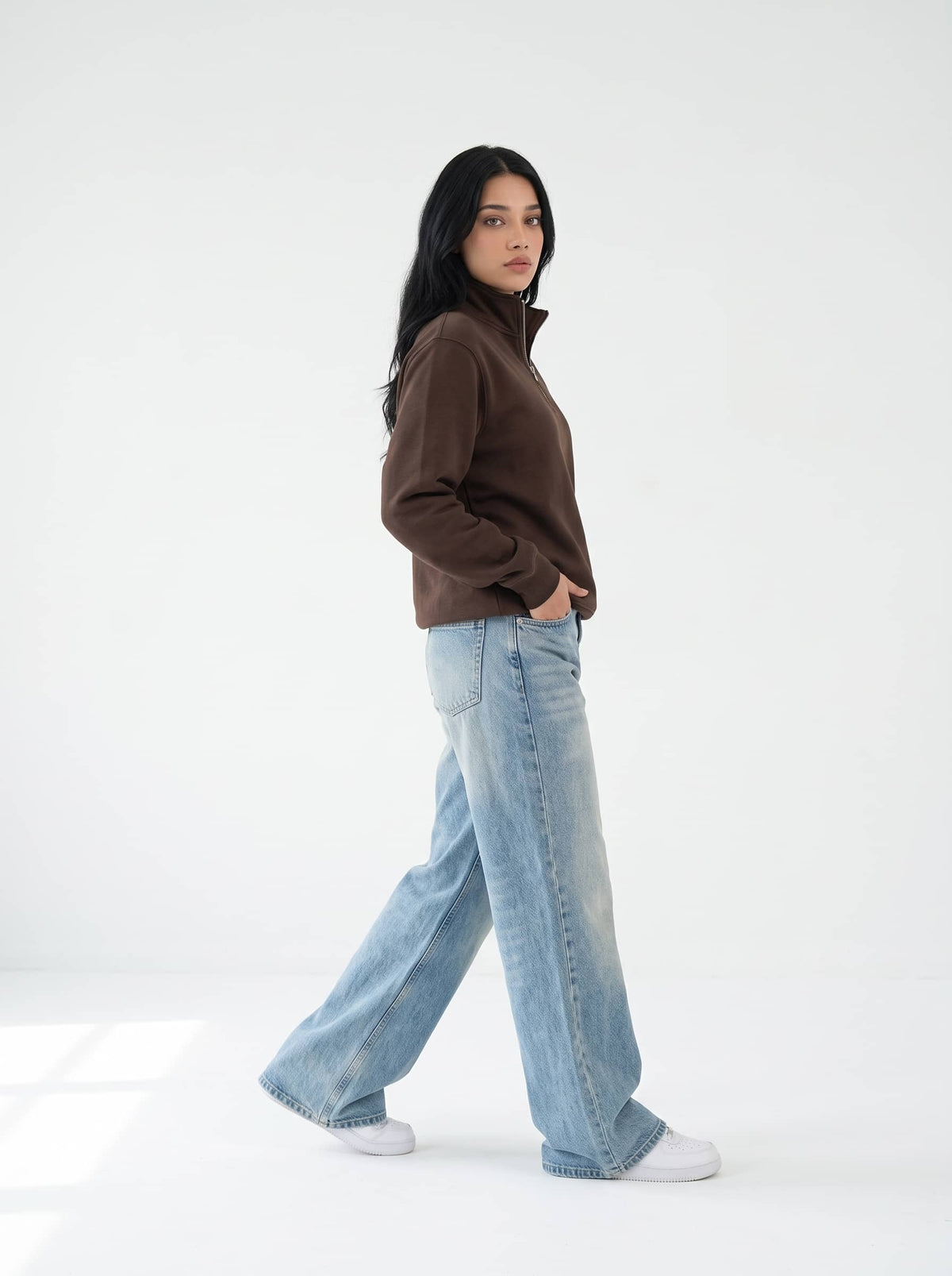 Women's Quarter-Zip in Coffee Bean - Zayb